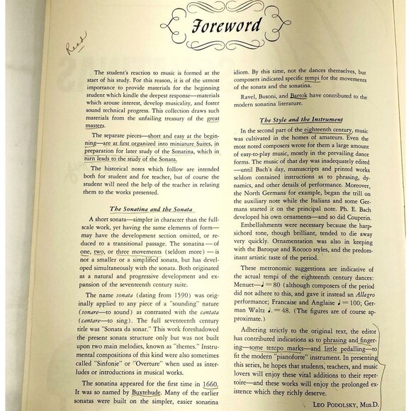 Select Sonatinas for Piano Solo Vol 1 Podolsky Sheet Music Book Classical - Picture 4 of 12